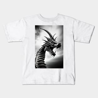 Angry Spiked Head Grayscale Dragon Kids T-Shirt